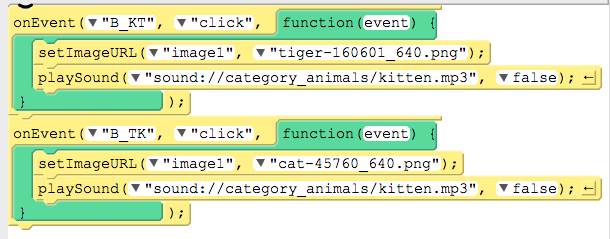 Screenshot der Programmcode Katze/Tiger erstellt mit App Labor von code.org